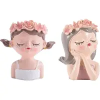 ISTOVO 2Pcs Small Fairy Succulent Plant Pot Kit with Drainage Hole 4 Inch Indoor Cactus Pot Unique Cute Flower Vases Decor B