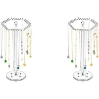 ISTOVO 2X Acryl Halsband Organizer Roterande Halsband Hållare Hängare Klar Smycken Organizer Display Stand med 36 Krokar