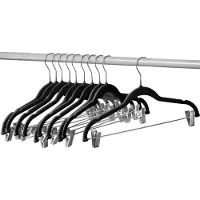 Tlily 10-Pack KläDhäNgare med Klämmor Svart Velvet Galgar AnväNd för Kjol och KläDhäNgare Byxor HäNgare Ultratunn No Slip