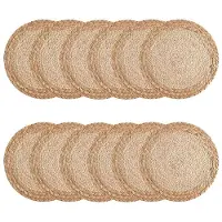 Torribaly Boho Bordstabletter Set med 12 - Handgjorda Vävda Bordstabletter Vattenhyacintmattor, Rund Bordstablett för Matbord Kök 13 Tum