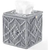 Semoic Mjukpappersfodral Boho Decor Fyrkantig PappersservetthåLlare med PäRlspäNne Macrame Servettservetter för Hemmakontor