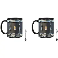 Torribaly 2X 11OZ Svart Vintage Trummugg Rolig Te Kaffe Juice Vattenkopp Hemmakontor Dryckesartiklar Keramisk Mugg Trumgåvor för Män