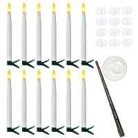 Semoic Hängande Svävande Flamlösa Ljus med Stav Flameless Taper Candles LED-Ljus Varmljus Julljus Vit B