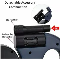 Tlily Auto Infällbart Dubbelt Hundkoppel med Ficklampa Avfallspåse Box Roulette Dubbelände Dragrep Pet Dog Supplies Svart
