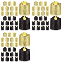 ISTOVO 72-Pack Guld Flameless Votive Ljus Svart Glitter LED Värmeljus Batteridrivna Värmeljus Varmgul Ljushållare