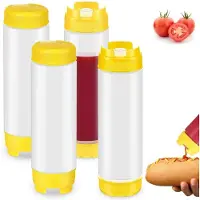 Semoic 20 Oz Inverterade Plastflaskor, Påfyllningsbar Spets Stor Ventil Dispenser Kryddflaska för Såser Ketchup