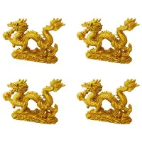 Semoic 4X Kinesisk Golden Dragon Staty Djurdekoration Hemdekoration