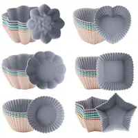 Tlily 36 St Silikonmuffinsformar, 6 Typer Av Formar, Non-Stick Silikonbakformar, Återanvändbar Belagd Silikonmuffinsform