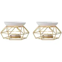 Typecat 2X Ceramic Fragrance Lamp Essential Oil Burner Metal Burner for Essential Oils Wax Melt Burner with Round Ceramic Bowl