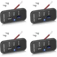 Torribaly 4X 3-Portars 12V USB-Uttagsladdare, PD3.0 Typ C, QC 3.0 USB A & 2.4A USB A-Adapter för Snabbladdare för Bilmarin