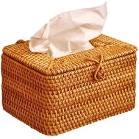 Semoic Rektangelpappersställ Rotting Tissue Box Elegant Heminredning Handgjord Skrivbordspappersbehållare Servettförvaringsfodral
