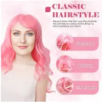 Typecat Rosa Peruk med Lugg LåNg VåGig Peruk med Luftsmell Silkeslen Full VäRmebestäNdig Peruk HåRersäTtning Naturligt Utseende Peruk