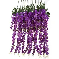 Torribaly Konstsilke Wisteria Vine Ratta Siden HäNgande Blomma BröLlopsdekor, 6 Delar, (Lila)