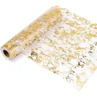 Torribaly BordslöPare, Glittrande Polyester Tyll Bandrulle med Guldfolie, FöDelsedagsfest BröLlop Juldekor 28Cmx10M