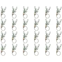 Torribaly Servettringar Set med 24 Rustika Eukalyptus TräServettringar Boho Leaf Wood Bead Farmhouse ServettringhåLlare