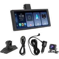 Torribaly 10.26 Tum Pekskärm för Bil Carplay Android Auto med Säkerhetskopieringskamera, 4K/1080P Dash-Kamera för Fram och Bak, Mirror Link, WiFi