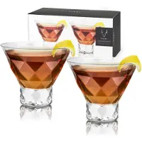 Viski Raye Gem Crystal Martini Glasgon uppsttning av 2 - Stamfria glasgon fr Martini Margarita och Cocktails Glassware Present Set 7.5 oz