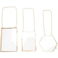 Semoic 3-Pack Pressade Blommor Glasramar - Gyllene HäNgande Glas Tavelramar med Kedja Flytande DIY Konstverk Display Ramar