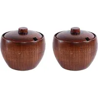 Typecat 2X Solid Wood Spice Jar Sugar Bowl Salt Pepper Seasoning Box Japanese Style with and Lid Kitchen Tool