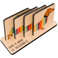 Semoic Set med 4 Taxunderlägg med Hållare, Dachshund Dog Wood Coaster Set Matbordsdekoration, Underlägg med Djurtema