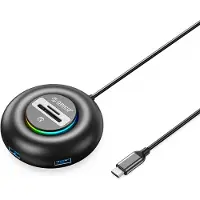 ORICO YXR5-C3 RGB USB-hubb med 4 USB-A 3.0-portar och SD- och microSD-kortläsare, 1,8 m – svart