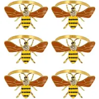 Jojomino 6ST Gul Bee Design Metall Servettring Handduk SpäNne Bee ServetthåLlare BröLlopsfest Semester Hotell Bordsdekoration