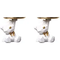 Typecat 2X Förvaringsbricka Staty Nyckelhållare Statyett, Smycken Örhängen Läppstift Bricka, Björnstatyer med Fat, Skulpturer Nyckelskål-D
