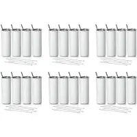Typecat Sublimation Tumblers 20 Oz Skinny Straight, Rostfritt StåL Sublimation Blanks Skinny Tumbler, med Lock och Halm, 24-Pack