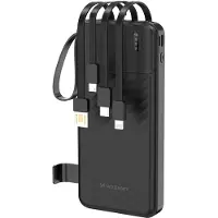 Wozinsky W11-B 10 000 mAh 10 W powerbank med inbyggda kablar och ficklampa – svart