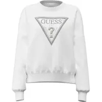 GUESS för kvinnor. W6YQ14K4352 Sweatshirt Triangel Glitter Vit (S), Casual, Bomull, Lång ärm