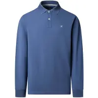 Hackett för män. HM5500048 Polo Slim Fit Logo långärmad blå (XL), Casual, Bomull, Klassisk, Lång ärm
