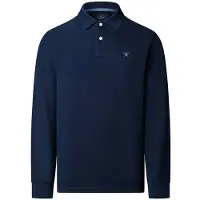 Hackett för män. HM5500048 Marinblå långärmad polotröja med logotyp, Slim Fit (XL), Casual, Bomull, Klassisk, Lång ärm, Marino