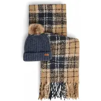 Barbour för kvinnor. LGS0077 Set med mössa och halsduk i tartanmönster Saltburn beige, marinblå (OSFA), Casual, Polyester, Marino
