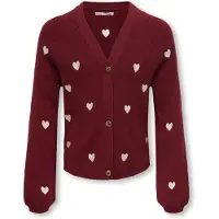 Kids Only Cardigan - KogDana - V-hals - Cabernet/Emb Tofu/Hearts - - 11-12 år (146-152) - Cardigan