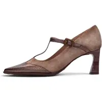 Hispanitas för kvinnor. HI264952 Parisiska skor i läder, taupe (37), Hud, 3 till 5 cm, Spänne, Casual, Parti