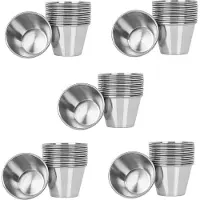 Typecat Pack of 60 - Premium Brushed Stainless Steel Condiment Sauce Cups Spices Pots Liquid Dips Bowls - 2.5Oz 70Ml