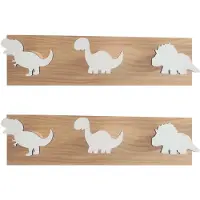 Typecat 2X Kids Dinosaur Wall Mounted Coat Hooks Wooden Door Hanger for Boys Bedroom Nursery Playroom Decorations -White