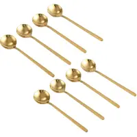 Typecat 8x Round Shape Coffee Spoon Stainless Steel Teaspoons Sugar Dessert Spoon Ice Cream Soup Spoon (Gold)