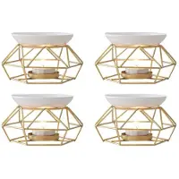 Typecat 4X Keramisk Doftlampa Eterisk OljebräNnare MetallbräNnare för Eteriska Oljor VaxsmäLtbräNnare med Rund Keramisk SkåL