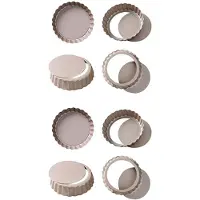 Exogio Tart Pan, 4 Inch Quiche Pan Removable Bottom Non-Stick Tin, for Oven Baking Carbon Steel Gold Pie Pan.(8 Packs)