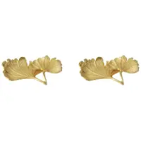 Exogio 2X Gold Leaf Ginkgo Biloba Leaf Decorative Tray Gold Jewelry Tray Desk Decorative Dish Organizer Tray for Ring Necklace
