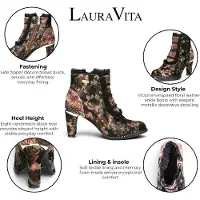 LAURA VITA Floral Womens Victorian Bronze Leather Heel Ankelstövlar - Alcbaneo-130