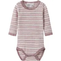 Name it Body l/ä - Ull - Hålmönster - NbfWang - Snow White/Viola - - 1½ år (86) - Body L/Ä