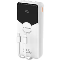 Wozinsky WFC-15W 20 000 mAh 22,5 W PD20W powerbank med inbyggda Lightning- och USB-C-kablar – vit