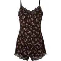 Hunkemoller Kort pyjamas 'Nana' brun / oliv / rosa