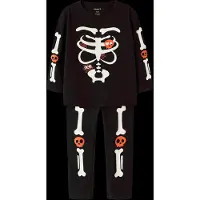 Name It Mini Pyjamas - 2-delad - NmnOwina - Black/Röd Orange - - 6 år (116) - Pyjamas 2-delad