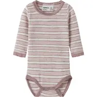 Name it Body l/ä - Ull - Hålmönster - NbfWang - Snow White/Viola - - 56 - Body L/Ä