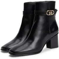 Tommy Hilfiger Leather Buckle Strap Block Heel Ankle Boots