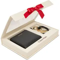 Calvin Klein Faux Leather Zip Wallet And Key Fob Set