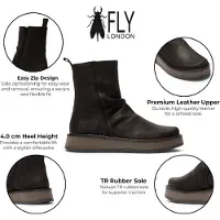 Fly london damer svarta mockaläderstövlar med zip-up plattform ankelboots - RENO053FLY